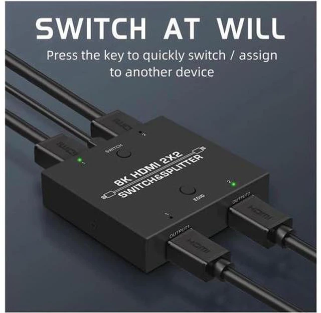Alt view image 3 of 7 - 8K HDMI2.1 Switch & Splitter 2 In 2 Out Video Switcher 2*2 Video Matrix 8K@60Hz