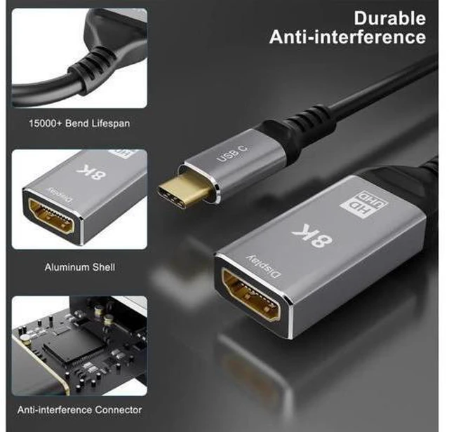 Alt view image 6 of 7 - USB Type C To HDMI Adapter Ultra HD 8K USB C HDMI 2.1 Male To Female Cable Thund