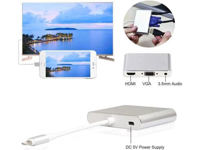 Alt view image 2 of 6 - lighting to hdmi vga audio adapter hdmi vga converter adapter USB Cable for Ipho