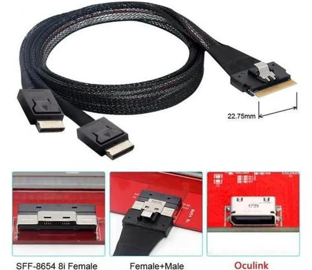 Alt view image 3 of 7 - PCI-E Ultraport Slimline SAS Slim 4.0 SFF-8654 8i 74pin to Dual Oculi
