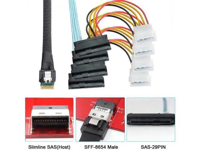 Alt view image 4 of 7 - SF-047 Slimline SAS 4.0 SFF-8654 4i 38pin Host to 4 SAS 29pin SFF-848