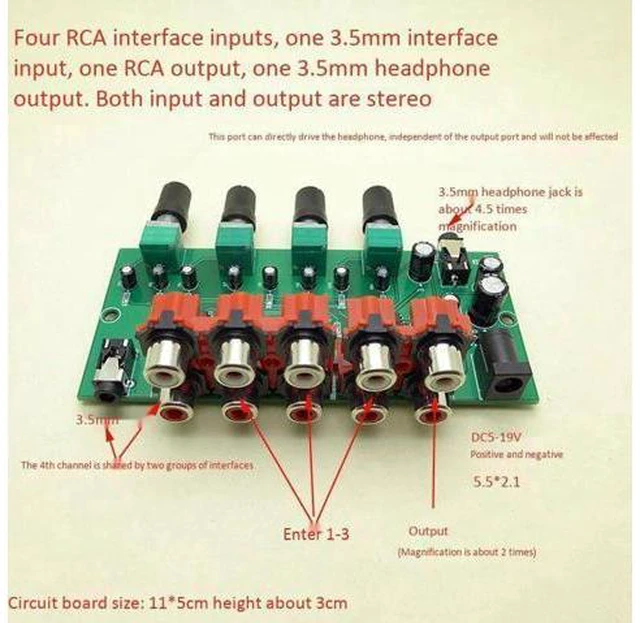 Alt view image 3 of 4 - Multi-Source RCA Mixer Stereo Audio Reverberator Audio Switch Switcher 4 Input 2