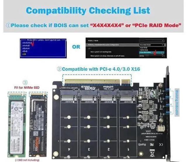 Alt view image 4 of 6 - Quad NVMe PCIe Adapter, RIITOP 4-Port NVMe to PCI-e 4.0/3.0 x16 Expand Controlle