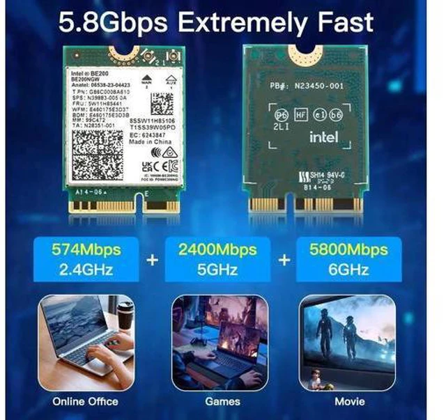 Alt view image 6 of 6 - New WiFi 7 Intel BE200 Wireless Wifi Card Bluetooth 5.4 Tri Band 2.4G/5G/6GHz 5.