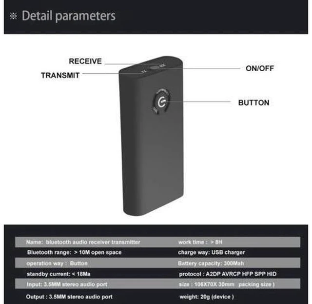 Alt view image 2 of 6 - Wireless Audio Adapter Output for Headphones TV Computer Bluetooth Transmitter R