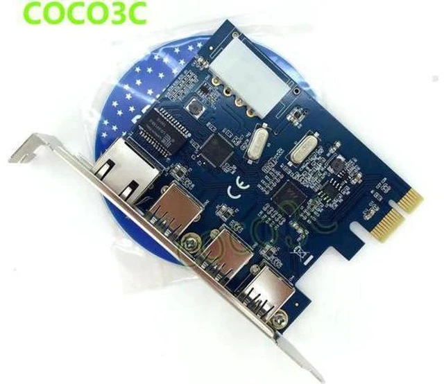 Alt view image 2 of 6 - PCI-e to External 3 ports USB 3.0+ RJ45 Gigabit Ethernet Network card