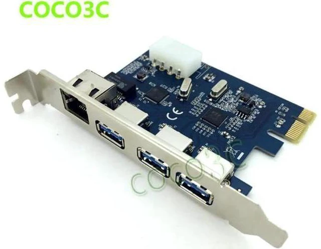 Alt view image 4 of 6 - PCI-e to External 3 ports USB 3.0+ RJ45 Gigabit Ethernet Network card