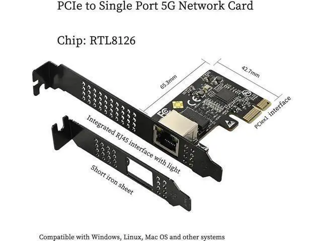 Alt view image 3 of 6 - IO-PCE8126-GLAN PCIe X1 to 1Port 5G RJ45 Net Work Card PXE Diskless B