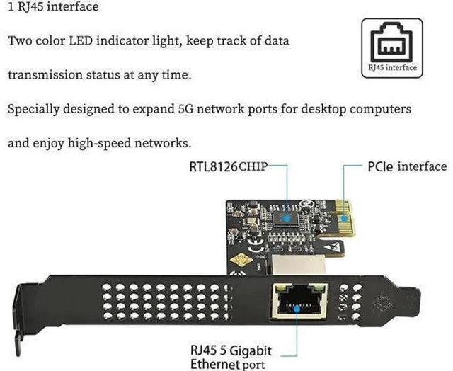 Alt view image 5 of 6 - IO-PCE8126-GLAN PCIe X1 to 1Port 5G RJ45 Net Work Card PXE Diskless B