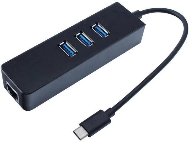 Alt view image 3 of 6 - 3 Port USB 3.0 Hub Gigabit Ethernet Adapter USB 3.1 Type C to RJ45 10