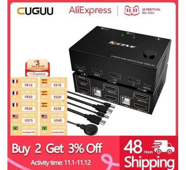 Main image of HDMI 60Hz KVM 2 In 2 Out Dual Monitor Switcher Controls 2 Computers Or Laptop Mo