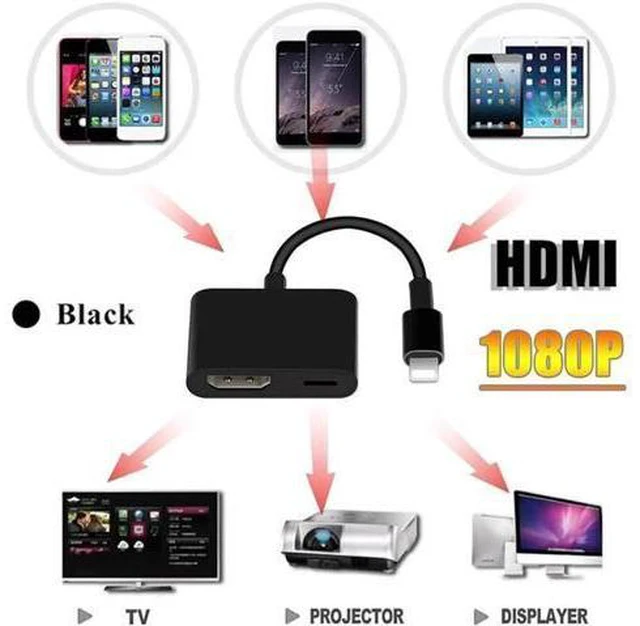 Alt view image 4 of 6 - 1080P HDMI Adapter Cable 8Pin To HDMI Cable For Apple Iphone X 10 6 7 8 Plus For