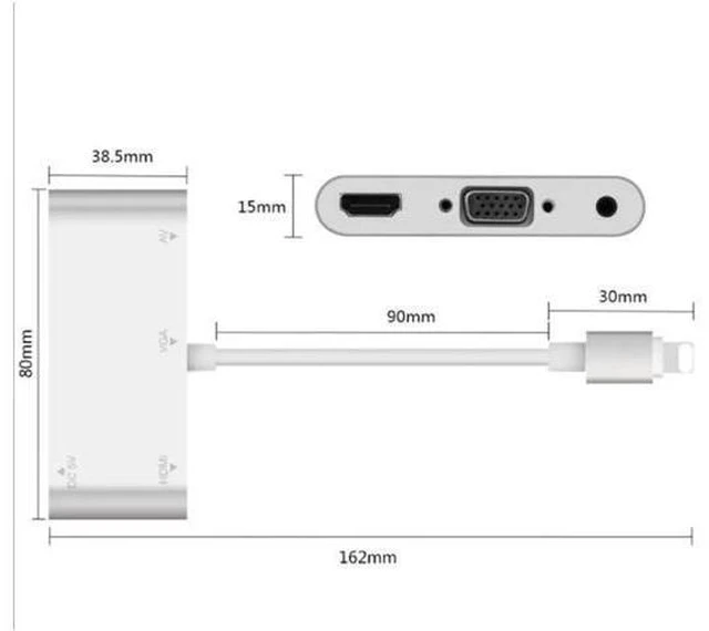 Alt view image 2 of 6 - est For Lightning to HDMI VGA Jack Audio TV Adapter Cable Converter For iPhone X