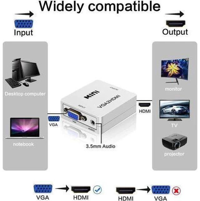 Alt view image 6 of 6 - Quality VGA to HDMI Output 1080P Cable Converter Adapter for HD Audio TV AV HDTV
