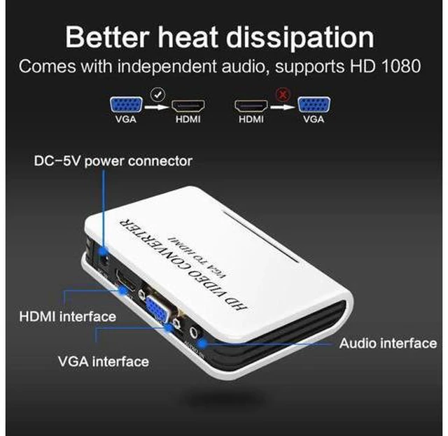 Alt view image 5 of 6 - Quality VGA to HDMI Output 1080P Cable Converter Adapter for HD Audio TV AV HDTV