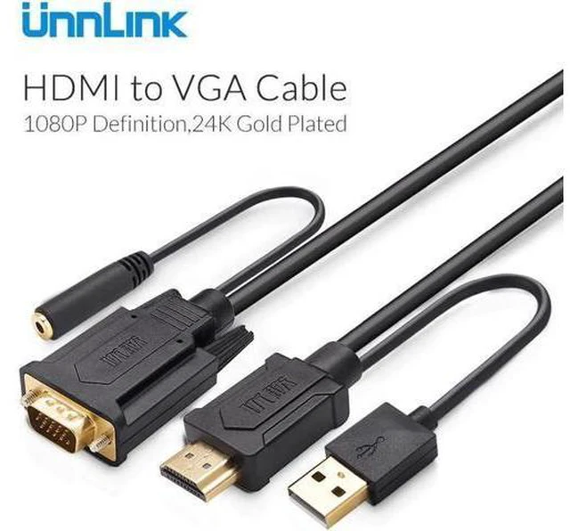 Main image of HDMI to VGA Cable Adapter FHD 1080P@60H with 3.5mm jack Audio Cable for computer