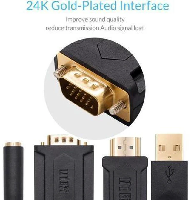Alt view image 3 of 6 - HDMI to VGA Cable Adapter FHD 1080P@60H with 3.5mm jack Audio Cable for computer