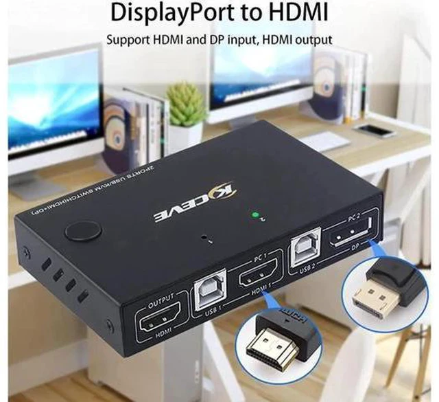 Alt view image 3 of 7 - HDMI KVM Switch, DP+HDMI 2 Port KVM Switch, HDMI and Displayport USB Switch for