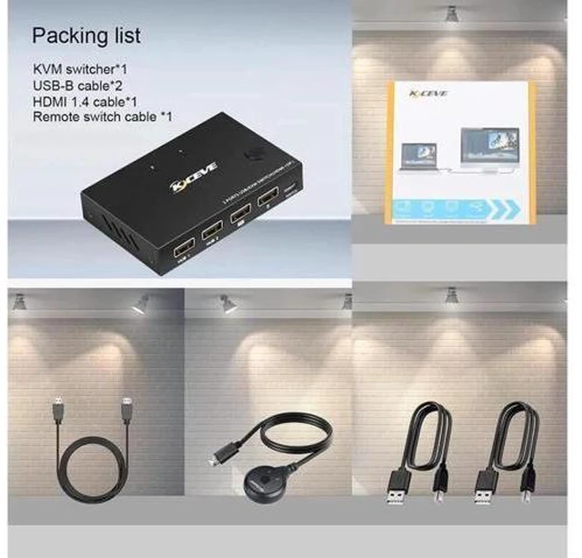 Alt view image 6 of 7 - HDMI KVM Switch, DP+HDMI 2 Port KVM Switch, HDMI and Displayport USB Switch for