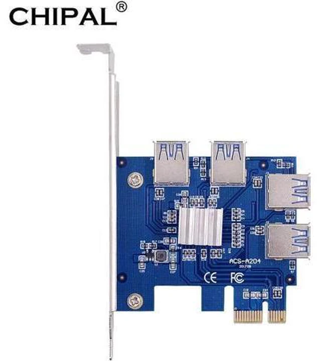 Main image of PCI-E 1X to 4 USB 3.0 Riser Card PCIE 1X to 16X Adapter PCI Express Port Multipl