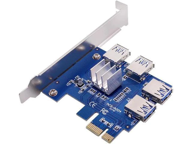 Alt view image 2 of 5 - PCI-E 1X to 4 USB 3.0 Riser Card PCIE 1X to 16X Adapter PCI Express Port Multipl
