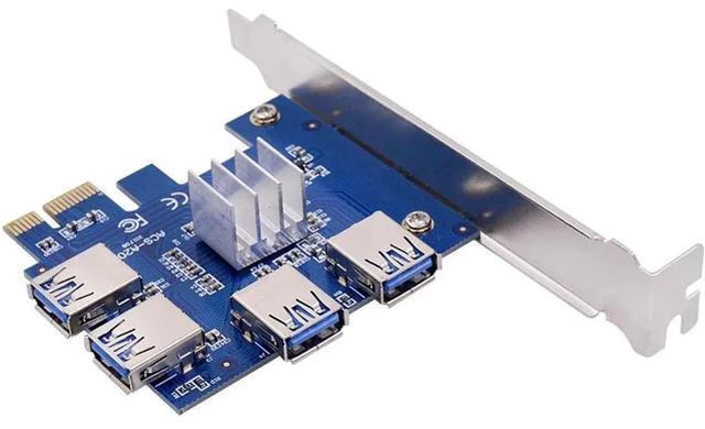 Alt view image 3 of 5 - PCI-E 1X to 4 USB 3.0 Riser Card PCIE 1X to 16X Adapter PCI Express Port Multipl