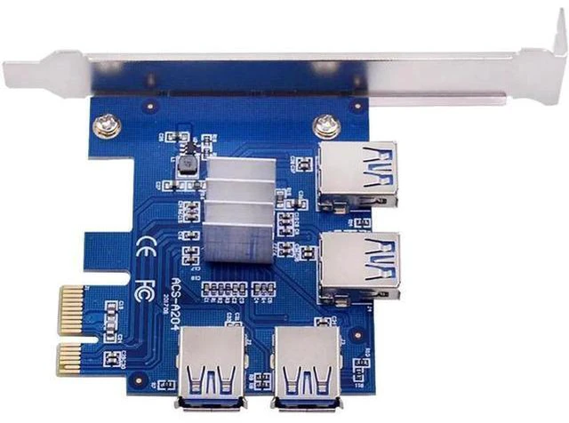 Alt view image 4 of 5 - PCI-E 1X to 4 USB 3.0 Riser Card PCIE 1X to 16X Adapter PCI Express Port Multipl
