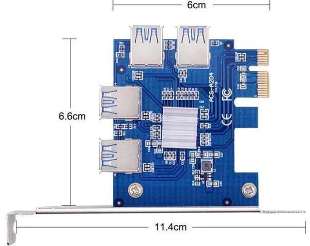Alt view image 5 of 5 - PCI-E 1X to 4 USB 3.0 Riser Card PCIE 1X to 16X Adapter PCI Express Port Multipl