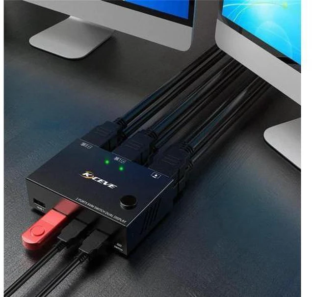 Alt view image 6 of 6 - HDMI 60Hz KVM 2 In 2 Out Dual Monitor Switcher Controls 2 Computers Or Laptop Mo