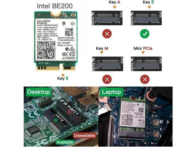 Alt view image 2 of 6 - New WiFi 7 Intel BE200 Wireless Wifi Card Bluetooth 5.4 Tri Band 2.4G