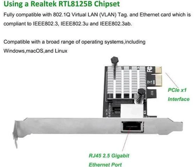 Alt view image 4 of 6 - NEW 100/1000M/2.5G RJ45 Network adapter RJ45 RTL8125B Chipset PCIe PC