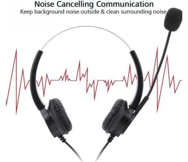 Alt view image 5 of 6 - Dual 3.5mm Noise Cancelling Call Center Headset Mobile Phone Cable Wired Headpho