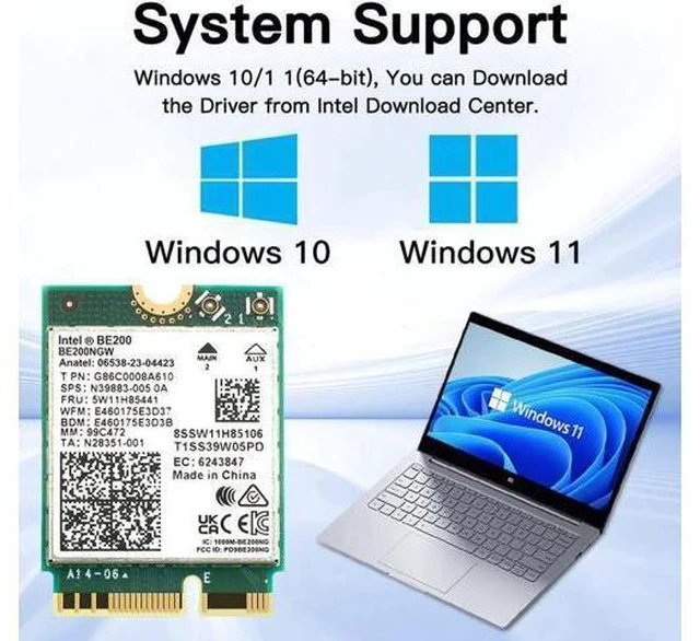 Alt view image 4 of 6 - New Wi-Fi 7 Intel BE200 Bluetooth 5.4 Wifi Card BE200NGW 2.4/ 5/ 6 GHz 5.8 Gbps