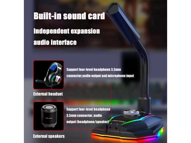 Alt view image 7 of 7 - USB Microphone HD Sound Card With Speaker Headset Jack Free Drive Noise Reductio