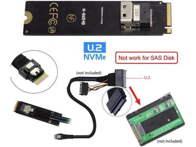 Alt view image 7 of 7 - NGFF M-Key NVME to SFF-8654 Slimline SAS Card Adapter and U.2 U2 SFF