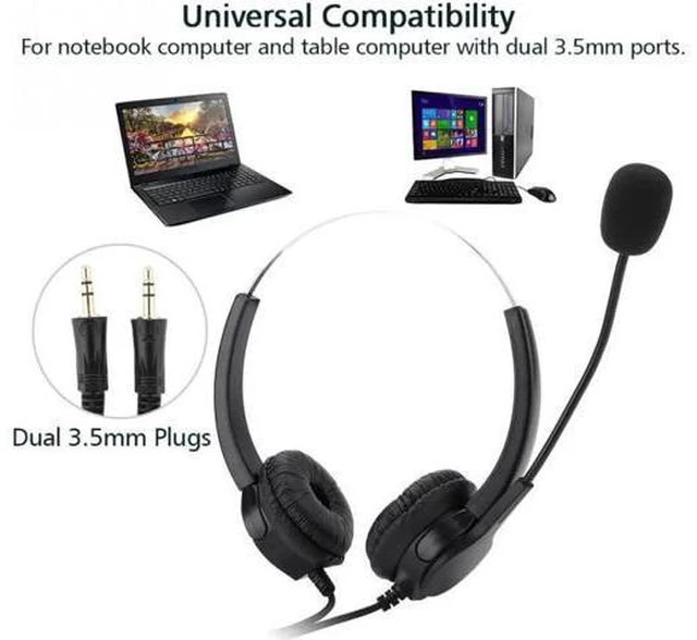 Alt view image 5 of 6 - Noise Cancelling Dual 3.5mm Call Center Headset Dual Speaker Design Call Center