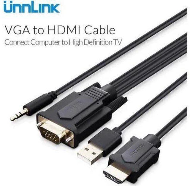 Main image of VGA To HDMI Cable with 3.5mm Jack AUX Audio FHD 1080p@60Hz Adapter for monitor c
