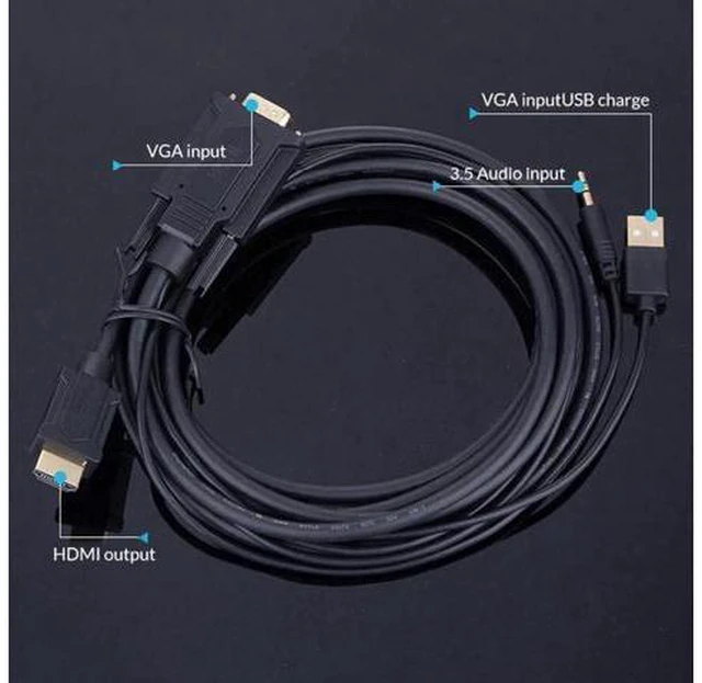 Alt view image 3 of 6 - VGA To HDMI Cable with 3.5mm Jack AUX Audio FHD 1080p@60Hz Adapter for monitor c