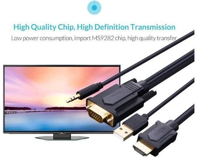 Alt view image 4 of 6 - VGA To HDMI Cable with 3.5mm Jack AUX Audio FHD 1080p@60Hz Adapter for monitor c