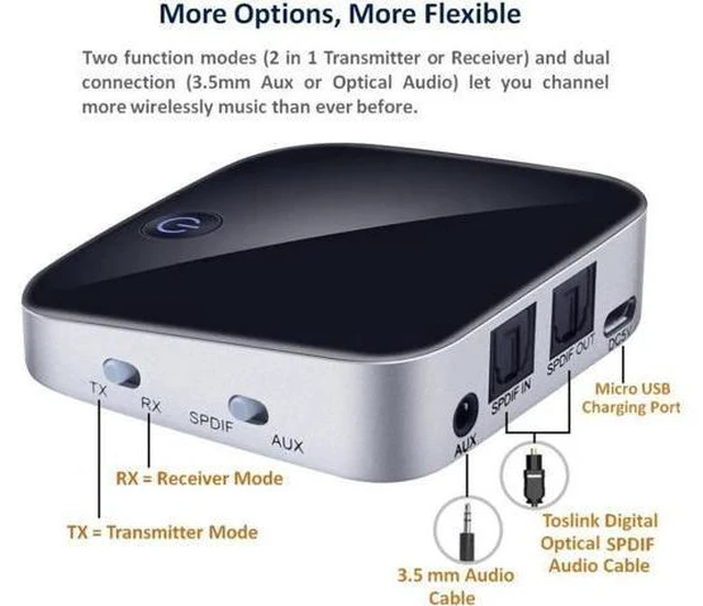 Alt view image 5 of 6 - 2 In 1 Compact Size Bluetooth Transmitter Receiver APTX Wireless Stereo Audio Ad