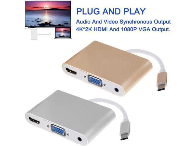 Alt view image 4 of 6 - USB C Type C To HDMI VGA 3.5mm Audio Adapter 3 in 1 USB 3.1 Converter Cable For