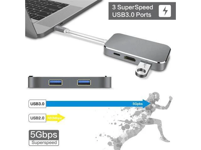 Alt view image 3 of 6 - USB Type C To HDMI 1.4 USB 3.0 Adapter USB 3.0 Type-C Adapter 4K HDMI Digital AV