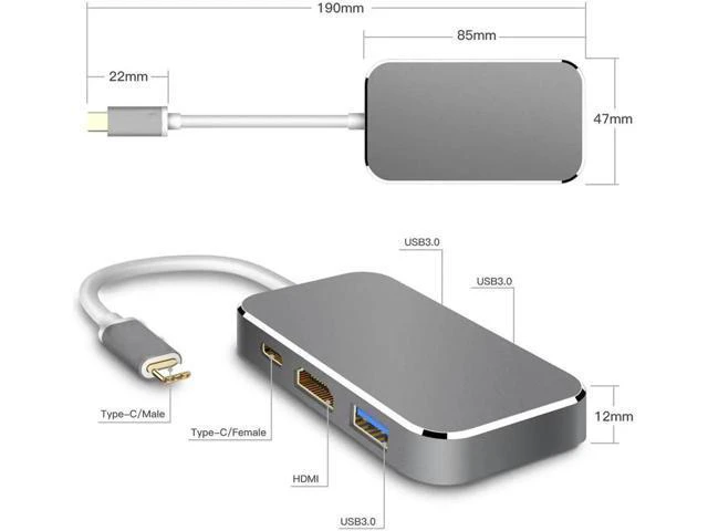 Alt view image 6 of 6 - USB Type C To HDMI 1.4 USB 3.0 Adapter USB 3.0 Type-C Adapter 4K HDMI Digital AV