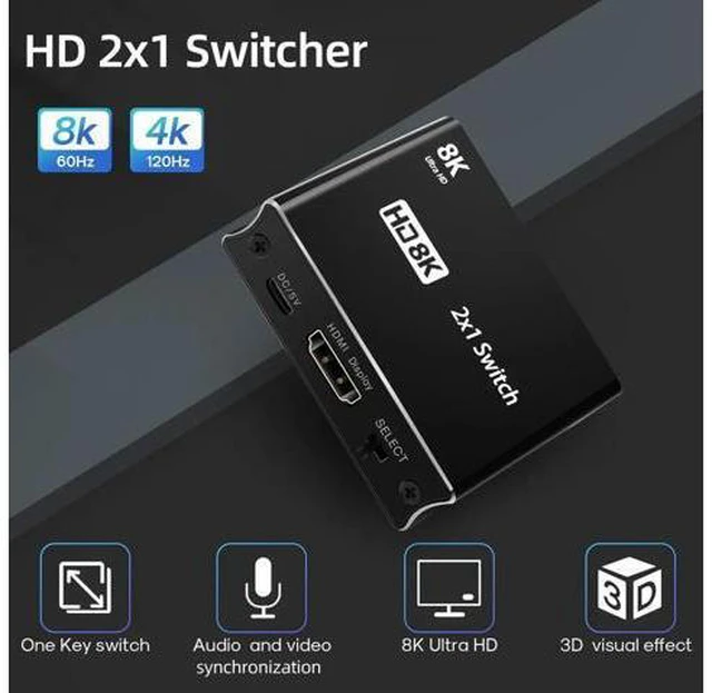Alt view image 5 of 5 - NK-W80 2x1 HDMI Switcher 2 in 1 Out High-speed HD Switcher Converter up to 8K@60