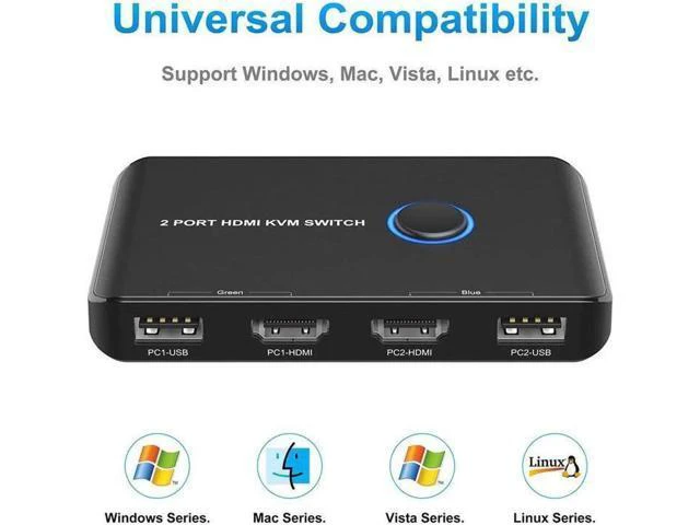 Alt view image 5 of 7 - 4K USB HDMI KVM Switch 2 Port HDMI Switcher Selector Box USB and HDMI Switch for