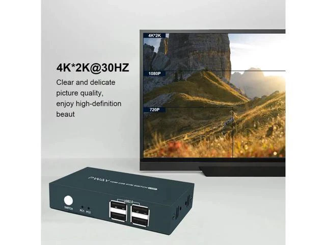 Alt view image 4 of 7 - Switch HDMI, UHD 4K @30Hz, HDMI KVM Switch 2 Port with 4 USB 2.0, Support HDMI S