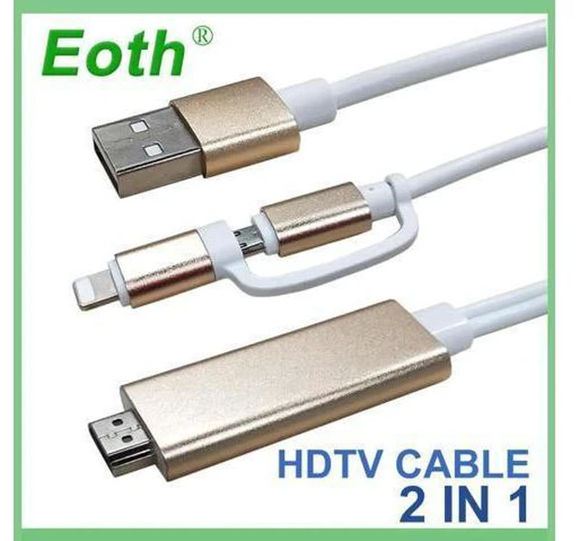 Alt view image 2 of 6 - 2pcs Eoth 2 In 1 Lighting and Micro USB To HDTV TV HDMI Adapter TV Dongle Digita