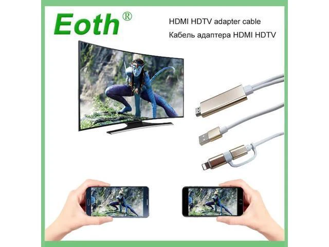 Alt view image 4 of 6 - 2pcs Eoth 2 In 1 Lighting and Micro USB To HDTV TV HDMI Adapter TV Dongle Digita
