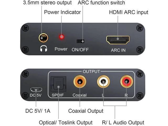 Alt view image 5 of 6 - Converter HDMI Audio Adapter DAC ARC L/R Coaxial SPDIF Jack Extractor Return Cha