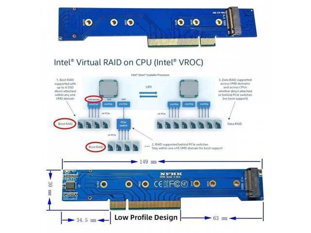 Alt view image 4 of 7 - Low Profile Dual 2x NVME M.2 SSD to PCIE Express Gen4 X8 X16 Raid Car